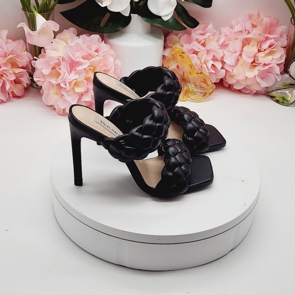 Steve Madden Kenley Citron Braided High Heel Sandals Slide-on Black Size 6.5 - Picture 11 of 16
